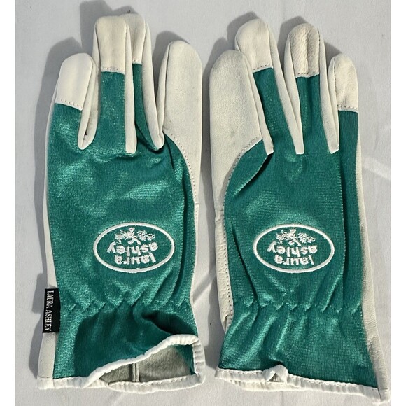Vintage 80’s LAURA ASHLEY Green LEATHER & FABRIC Garden GLOVES - Picture 2 of 3